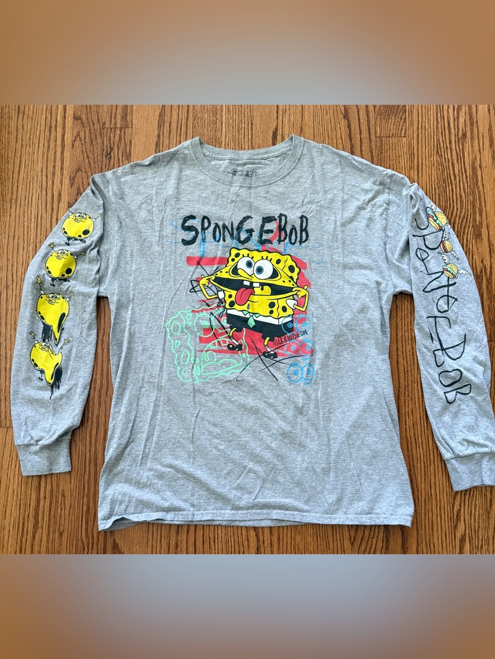 Nickelodeon SpongeBob L Gray Long Sleeve Graphic T-Shirt